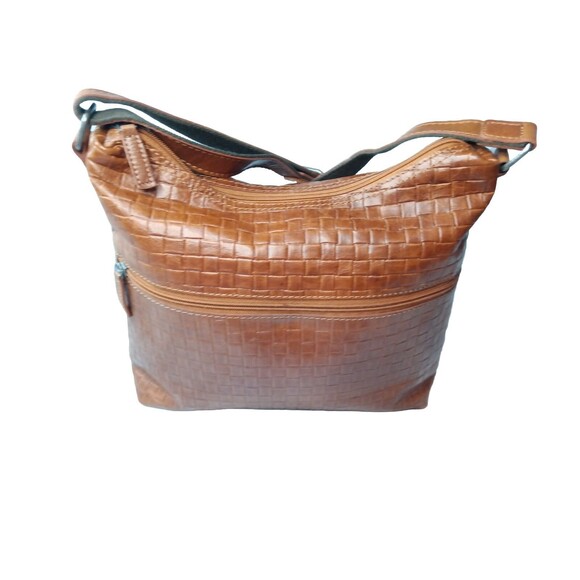 Jack Georges Buffalo Leather Midtown Shoulder Bag Woven Brown Voyager Collection - Picture 5 of 10